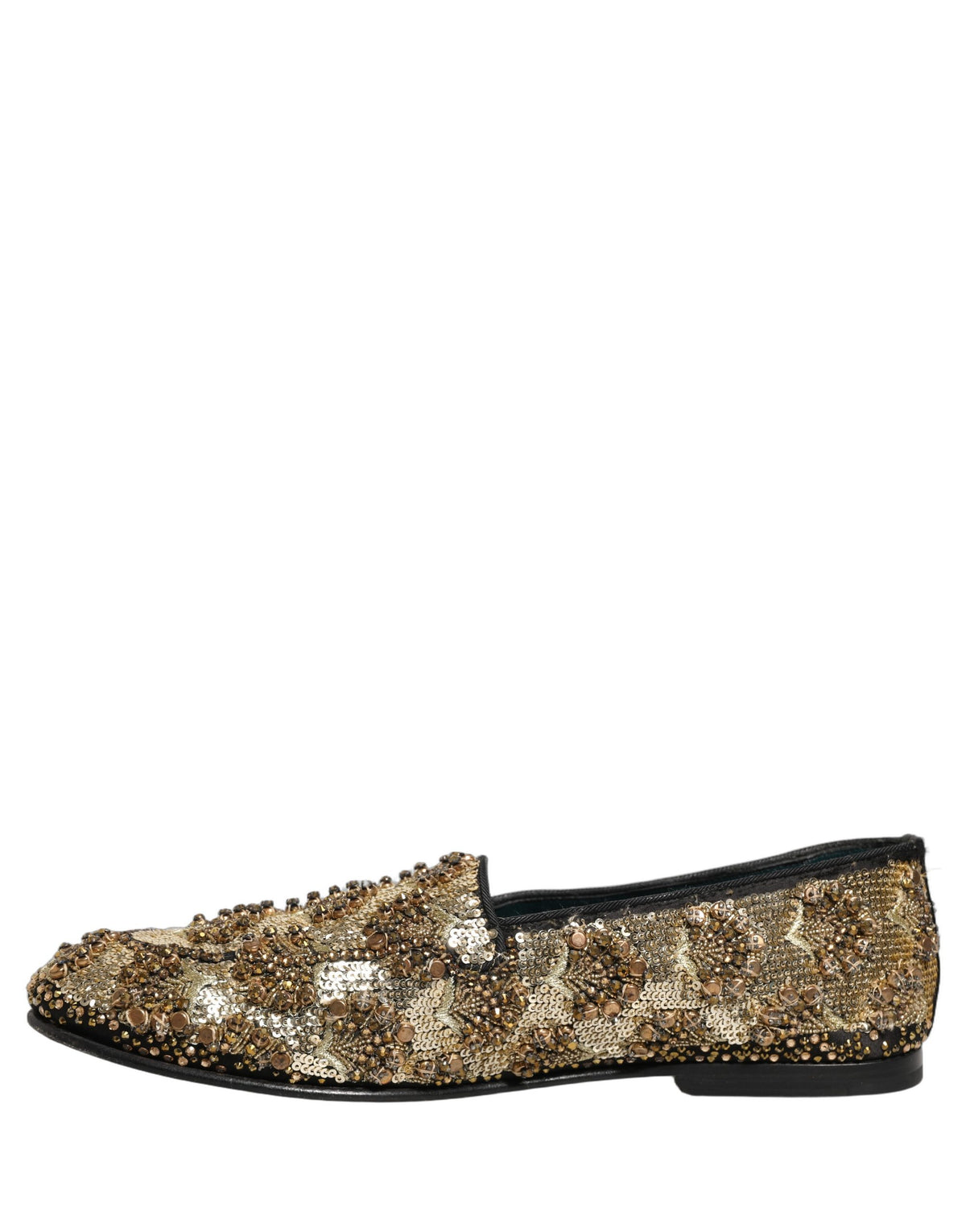 Gold Sequin Embellished Dress Loafers Shoes