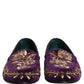 Violet Velvet Floral Embroidery Loafers Shoes