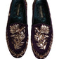 Violet Velvet Floral Embroidery Loafers Shoes