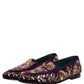 Violet Velvet Floral Embroidery Loafers Shoes