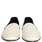 White Satin Logo Slip On Flats Loafers Shoes