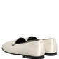 White Satin Logo Slip On Flats Loafers Shoes