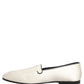 White Satin Logo Slip On Flats Loafers Shoes