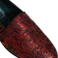 Red Floral Jacquard Slip On Loafers Shoes