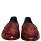 Red Floral Jacquard Slip On Loafers Shoes