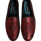 Red Floral Jacquard Slip On Loafers Shoes