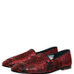 Red Floral Jacquard Slip On Loafers Shoes