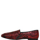 Red Floral Jacquard Slip On Loafers Shoes