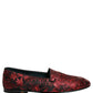 Red Floral Jacquard Slip On Loafers Shoes