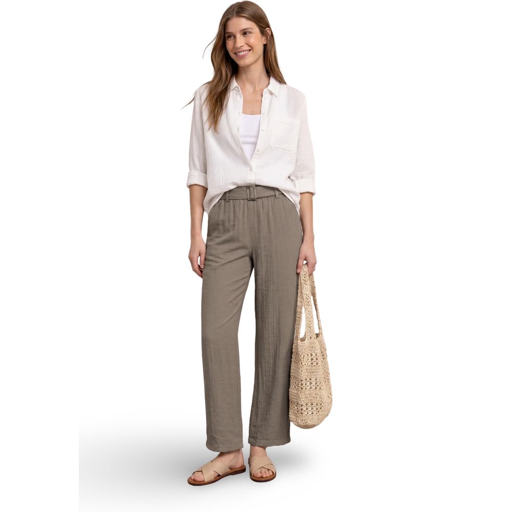 Beige Viscose Casual Pants