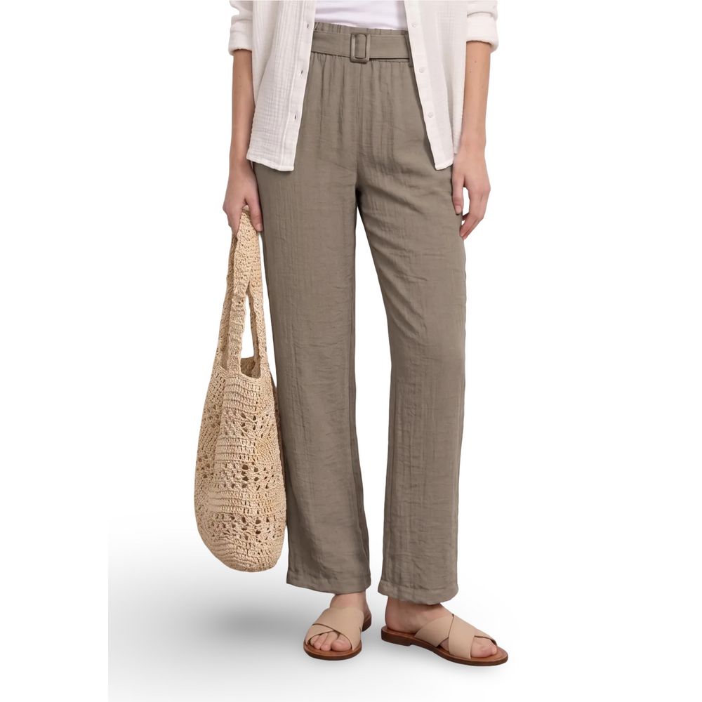 Beige Viscose Casual Pants