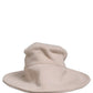 Women Beige Wool Knit Wide Brim Bucket Capello Hat