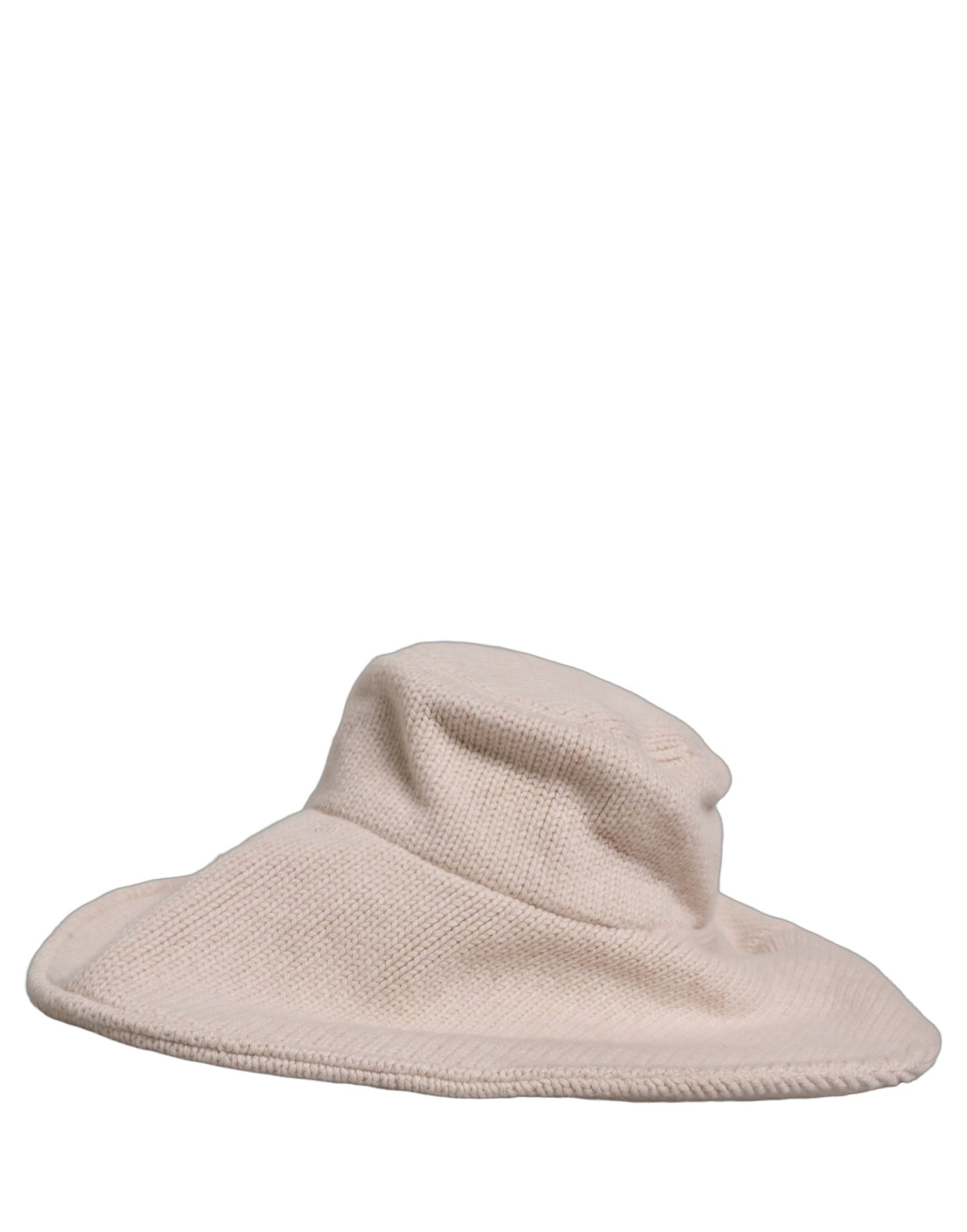 Women Beige Wool Knit Wide Brim Bucket Capello Hat
