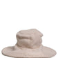 Women Beige Wool Knit Wide Brim Bucket Capello Hat