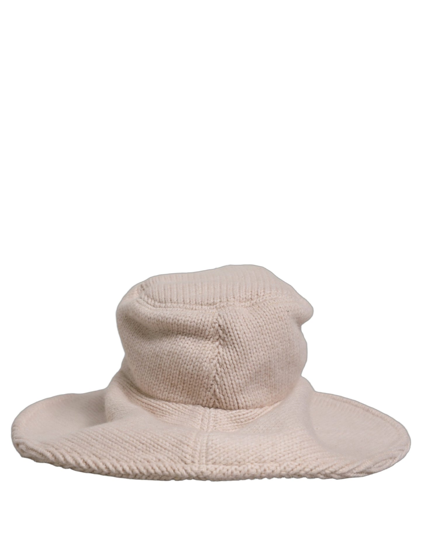 Women Beige Wool Knit Wide Brim Bucket Capello Hat