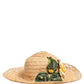 Women Beige Wide Brim Floral Bucket Capello Hat