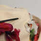 Women Beige Floral Apllique Straw Bucket Hat
