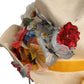 Women Beige Floral Apllique Straw Bucket Hat
