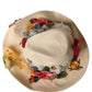 Women Beige Floral Apllique Straw Bucket Hat