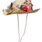 Women Beige Floral Apllique Straw Bucket Hat