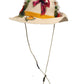 Women Beige Floral Apllique Straw Bucket Hat