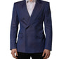 Blue Wool Double Breasted Men Blazer Jacket