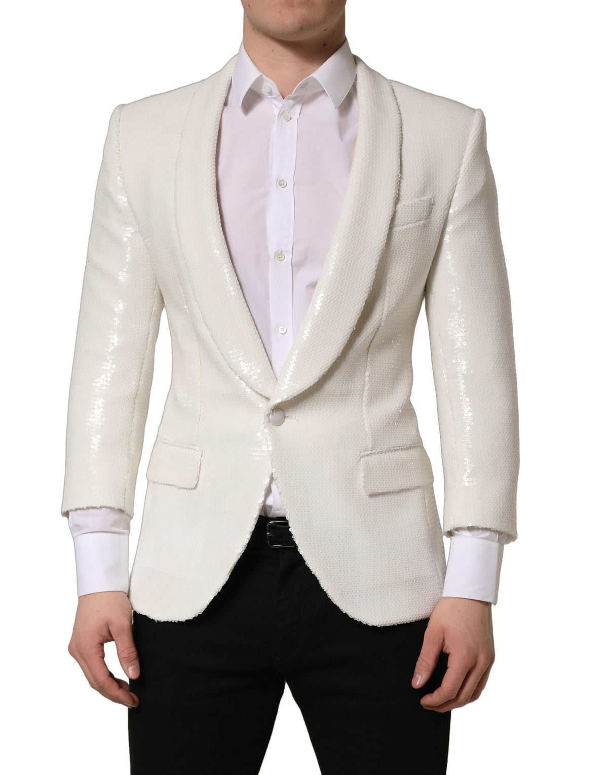 White Viscose Single Breasted Blazer Jacket