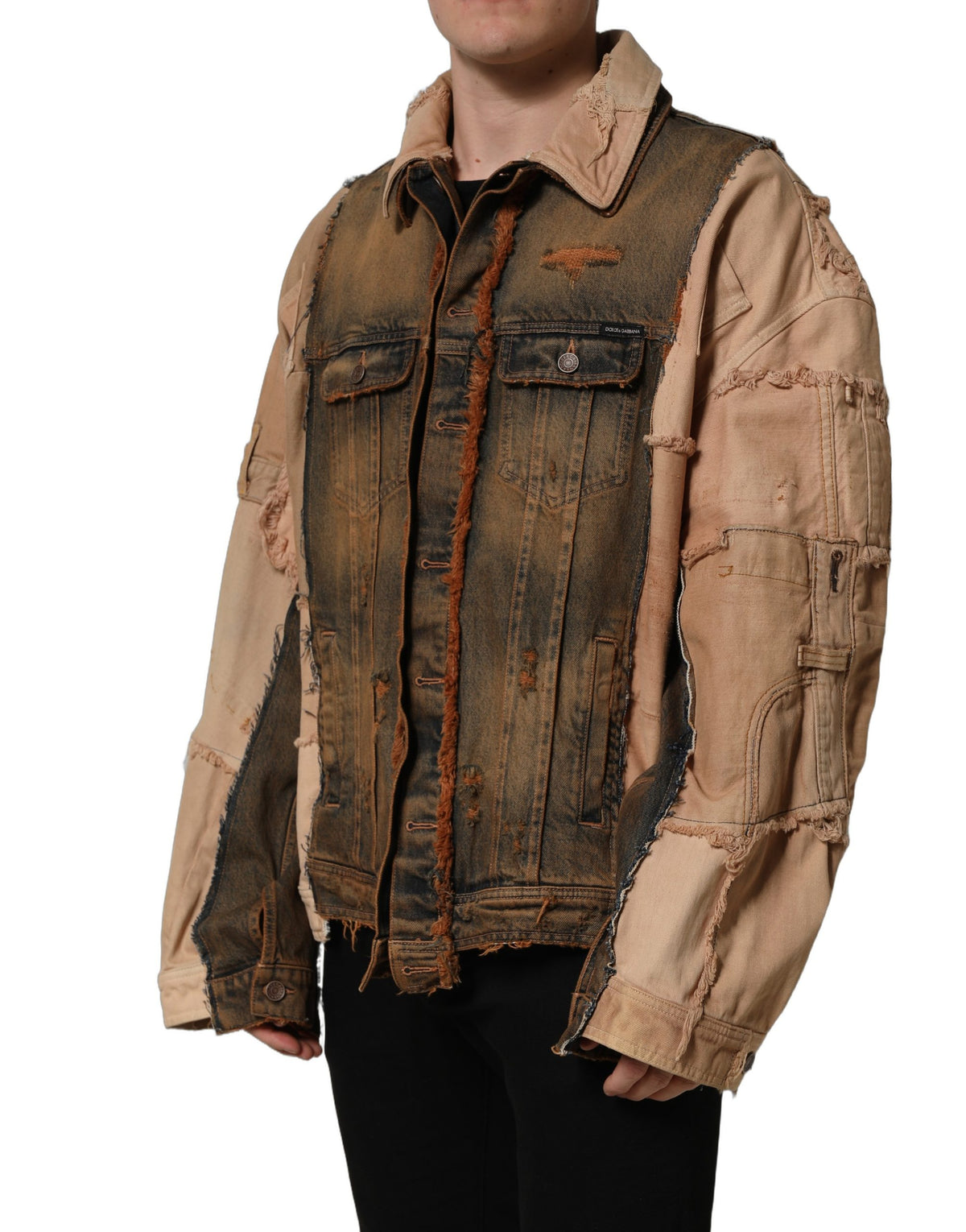 Multicolor Raw Cut Panelled Denim Men Jacket