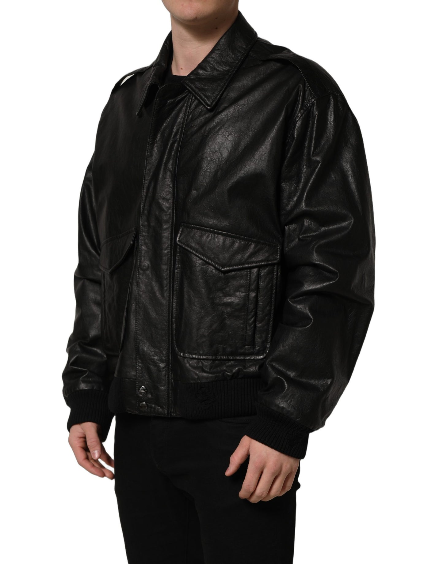 Black Leather Full Zip Men Biker Jacket