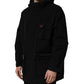 Black Nylon Men Hooded Windbreaker Jacket