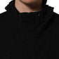 Black Nylon Men Hooded Windbreaker Jacket