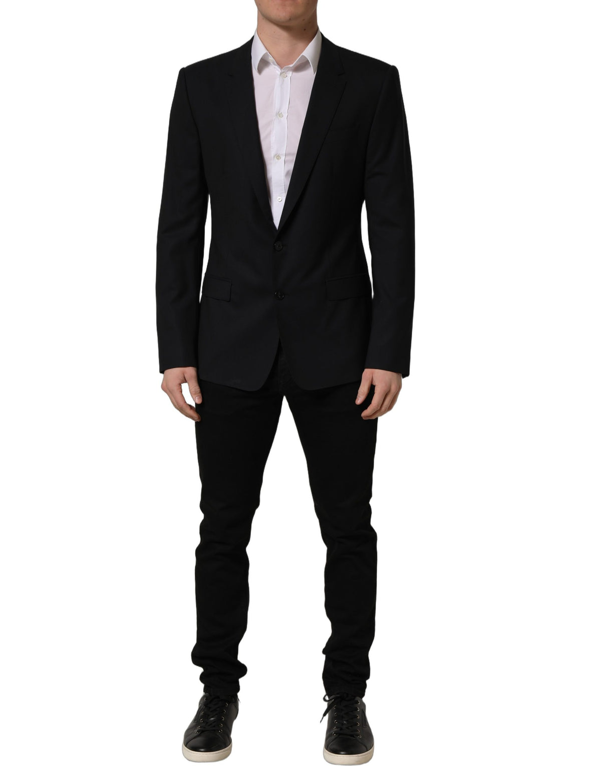 Dark Blue Wool Single Breasted Blazer Jacket