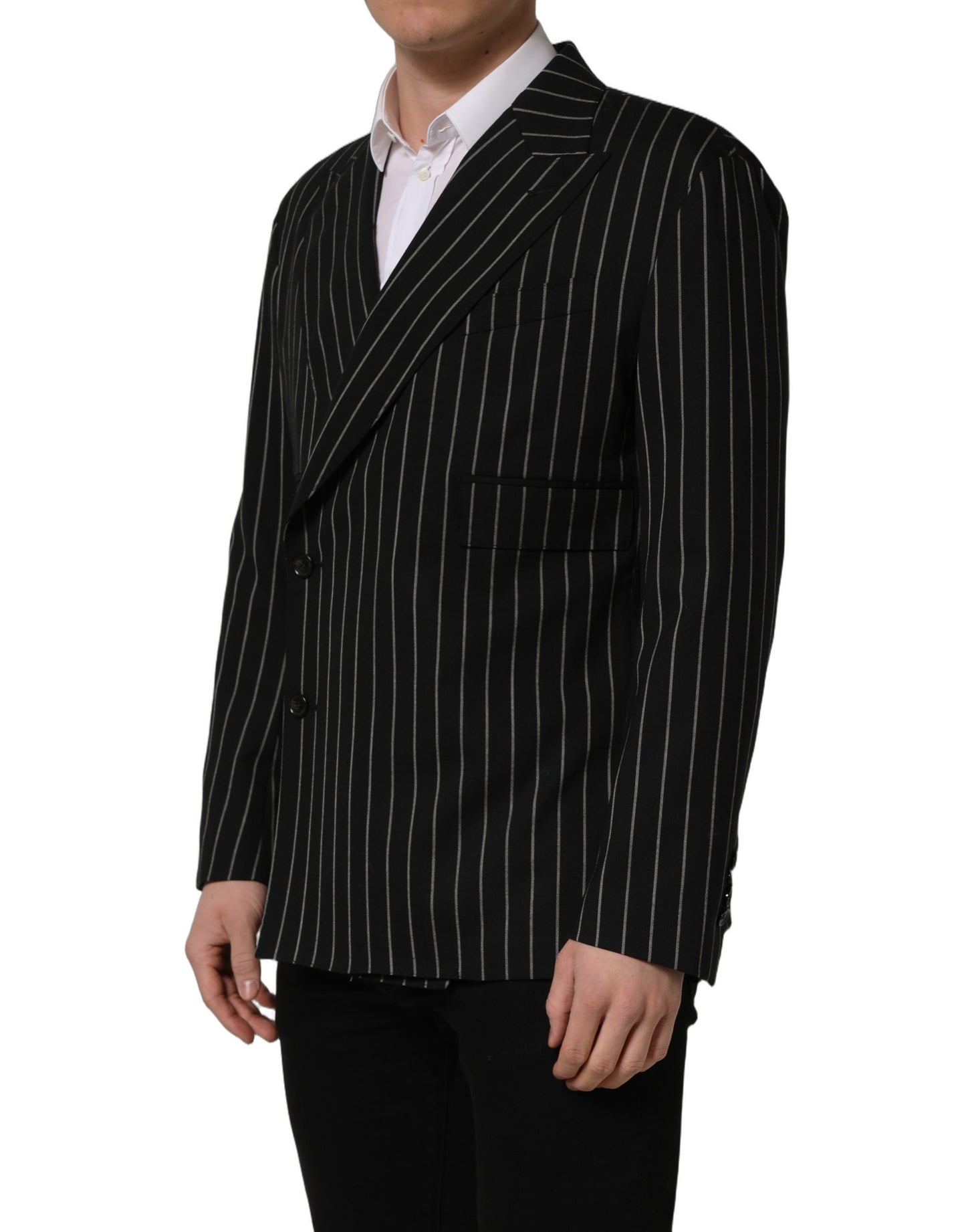 Black Stripes Wool Double Breasted Jacket