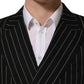 Dark Gray Stripes Wool Double Breasted Jacket