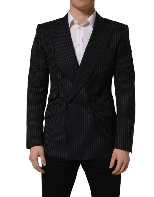 Dark Gray Stripes Wool Double Breasted Jacket