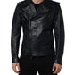 Black Leather Men Biker Coat Goatskin Jacket