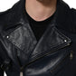 Black Leather Men Biker Coat Goatskin Jacket