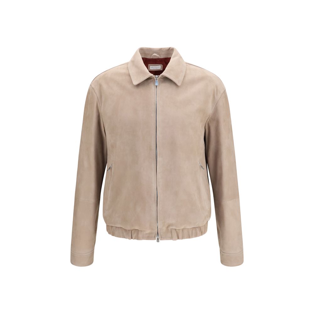 Beige Calf Leather Bos Taurus Leather Jacket