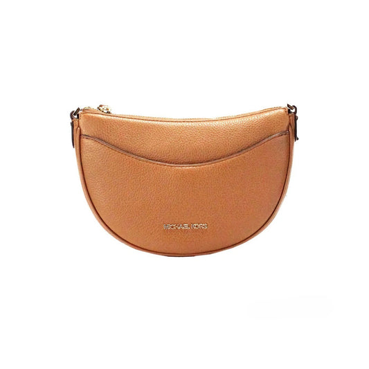 Michael Kors Dover Small Luggage Pebbled Leather Half Moon Crossbody Bag Purse