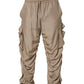 Brown Ruched Cargo Parachute Men Jogger Pants