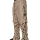 Brown Ruched Cargo Parachute Men Jogger Pants