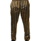 Gold Black Stripe Satin Tapered Leg Men Pants
