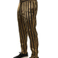 Gold Black Stripe Satin Tapered Leg Men Pants