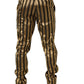 Gold Black Stripes Satin Tapered Leg Men Pants