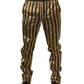 Gold Black Stripes Satin Tapered Leg Men Pants