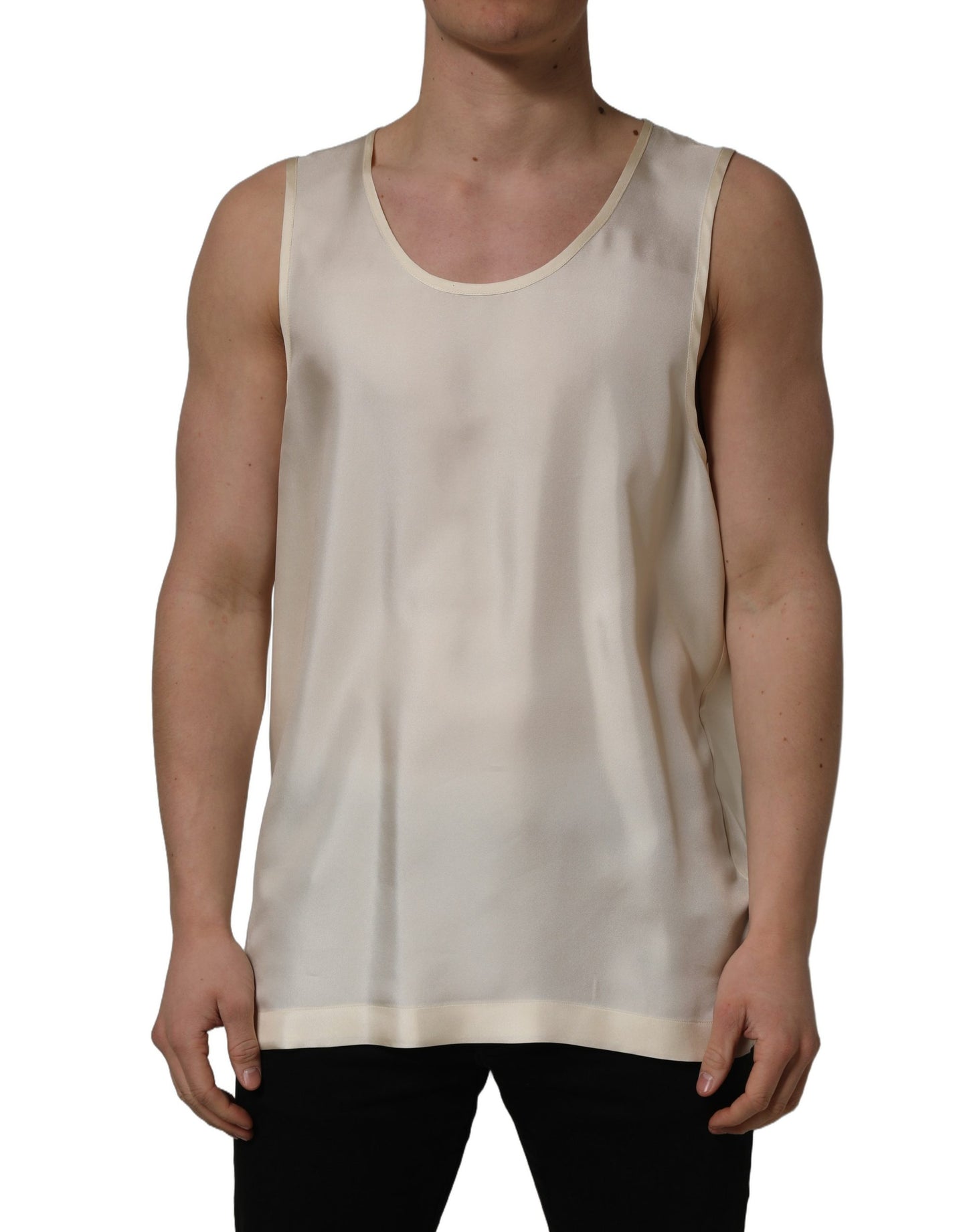 Off White Silk Sleeveless Tank Top T-shirt