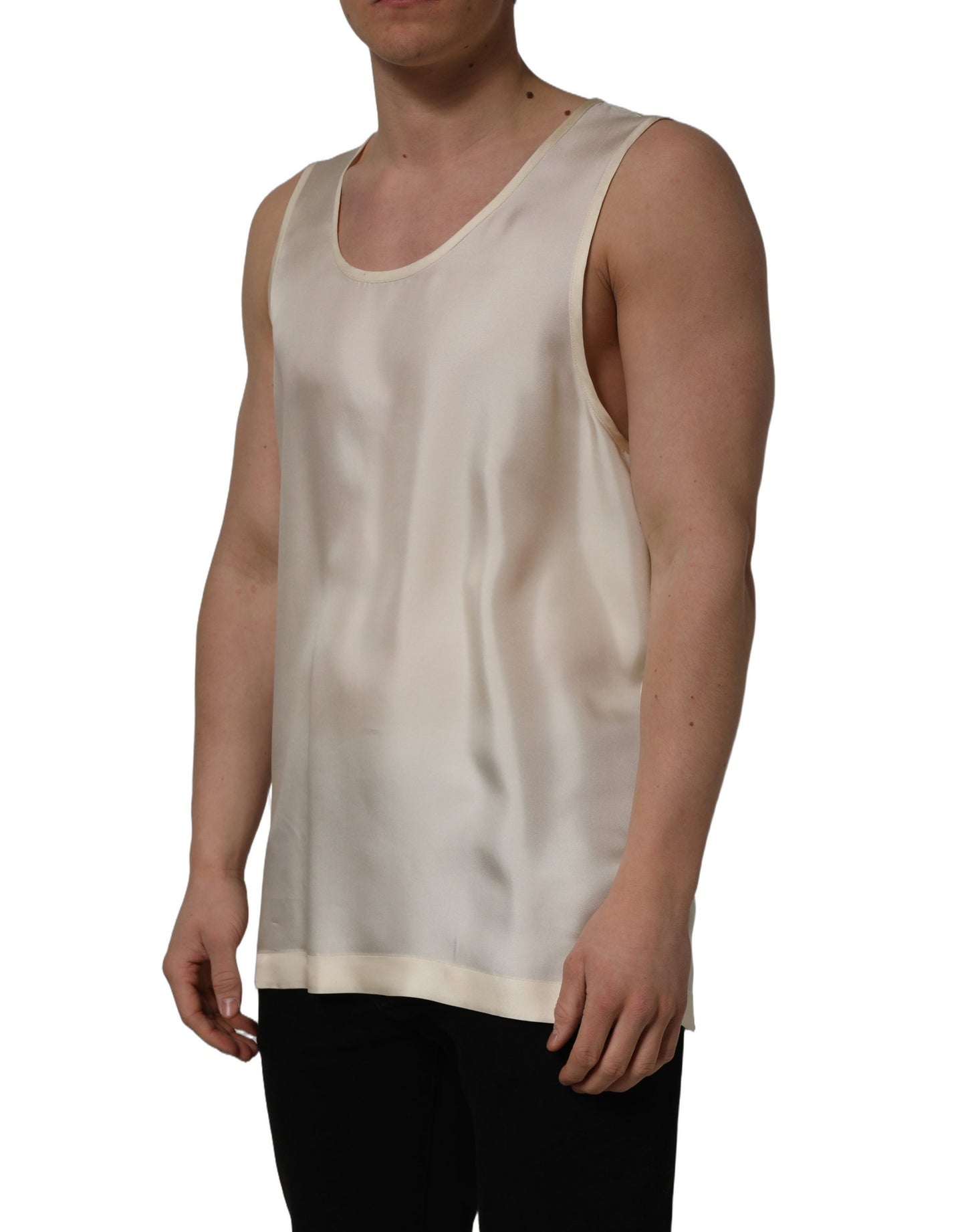 Off White Silk Sleeveless Tank Top T-shirt