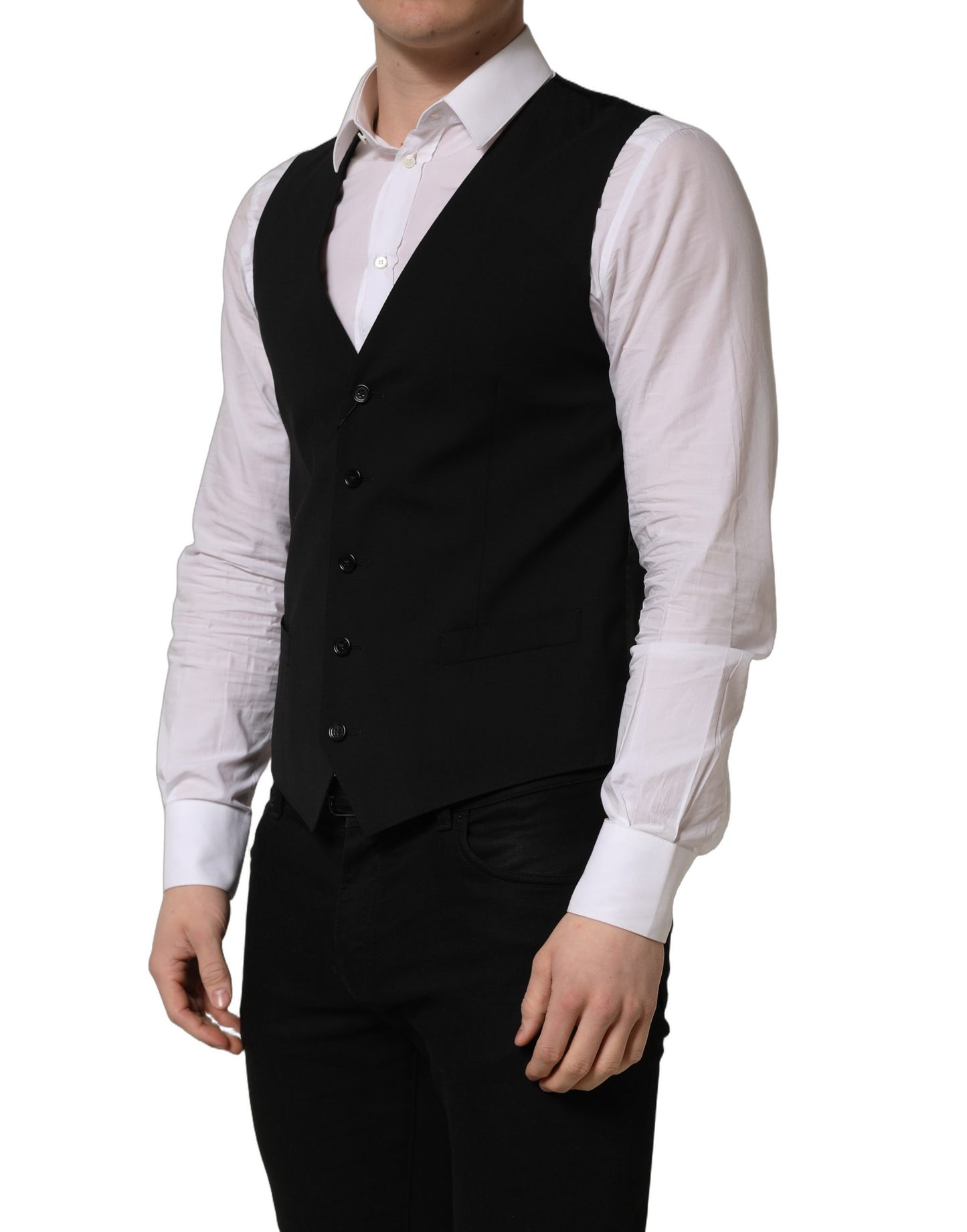 Black Wool Single Breasted Waistcoat Vest