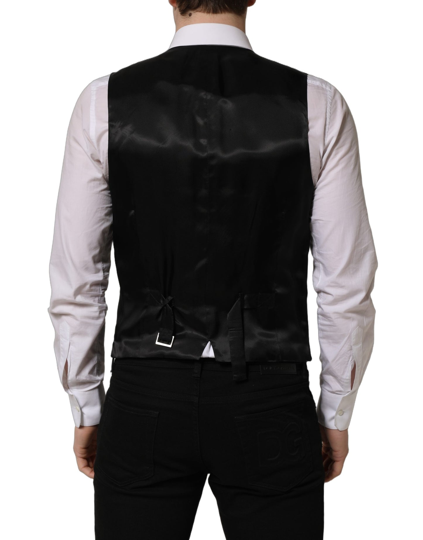 Black Wool Single Breasted Waistcoat Vest