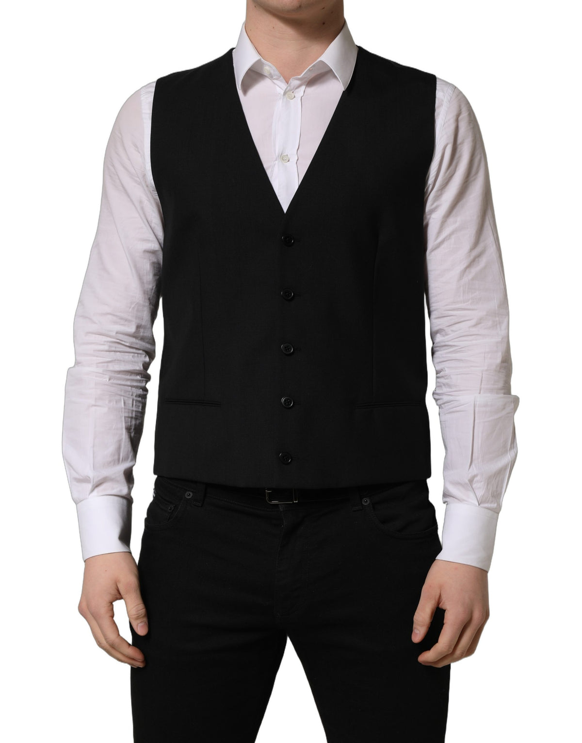 Black Wool Single Breasted Waistcoat Vest
